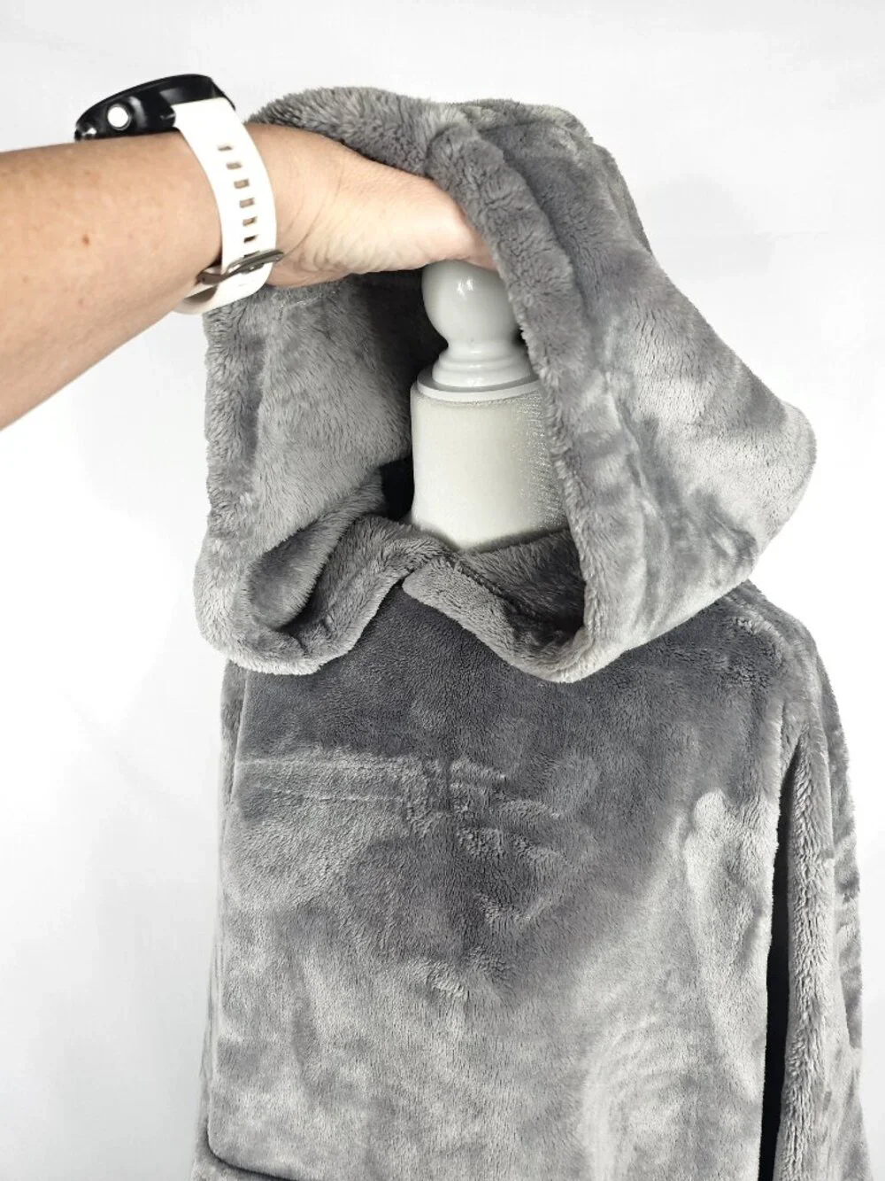 Oversized Hooded Wearable Blanket | Plush Gray Blanket Hoodie | One Size